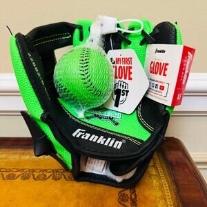 Franklin Sports Air Tech Tee Ball Baseball & Glove Set Green Soft Adjustable NEW